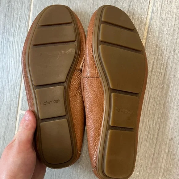 Calvin Klein Brown Leather Loafers with Gold Detail - Picture 2 of 2
